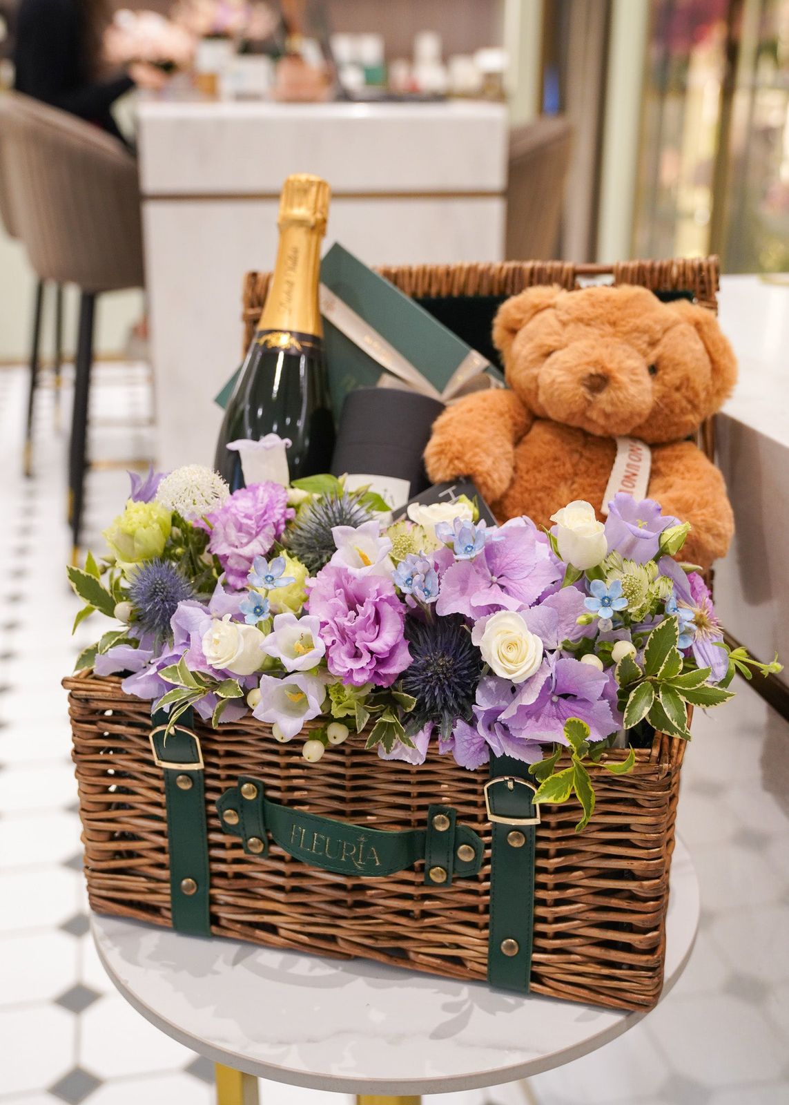 Fleuria Deluxe Gift Basket with Bear Blush Toy