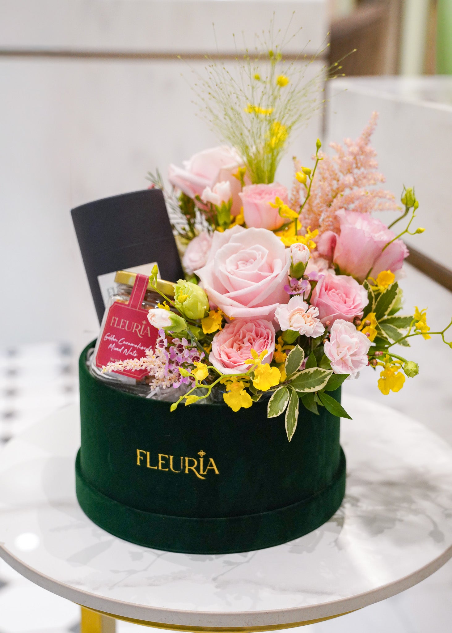 Fresh Flower Box with Scented Candle & Gourmet Nuts