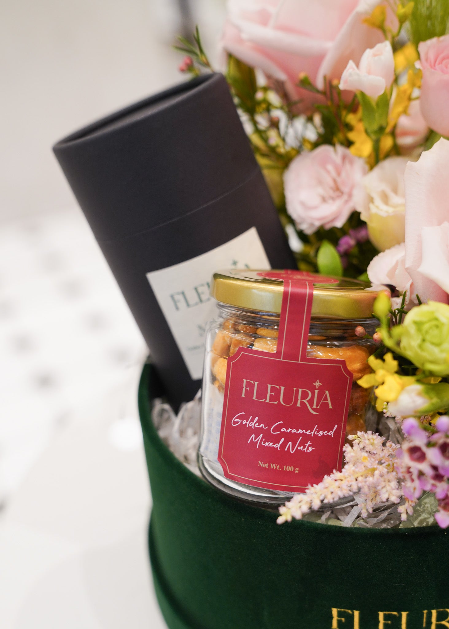 Fresh Flower Box with Scented Candle & Gourmet Nuts