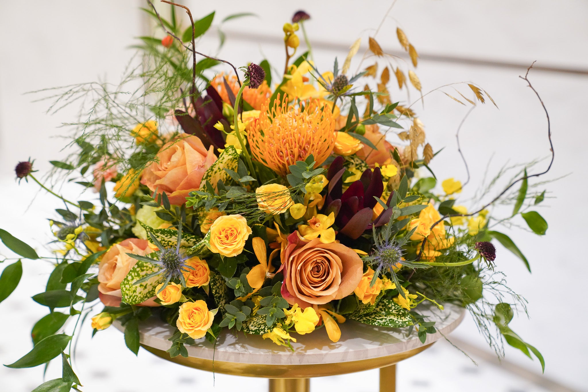 Gold Tray Flower Arrangement