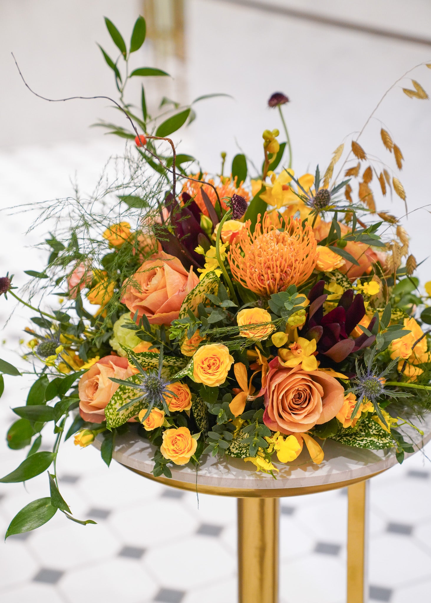 Gold Tray Flower Arrangement