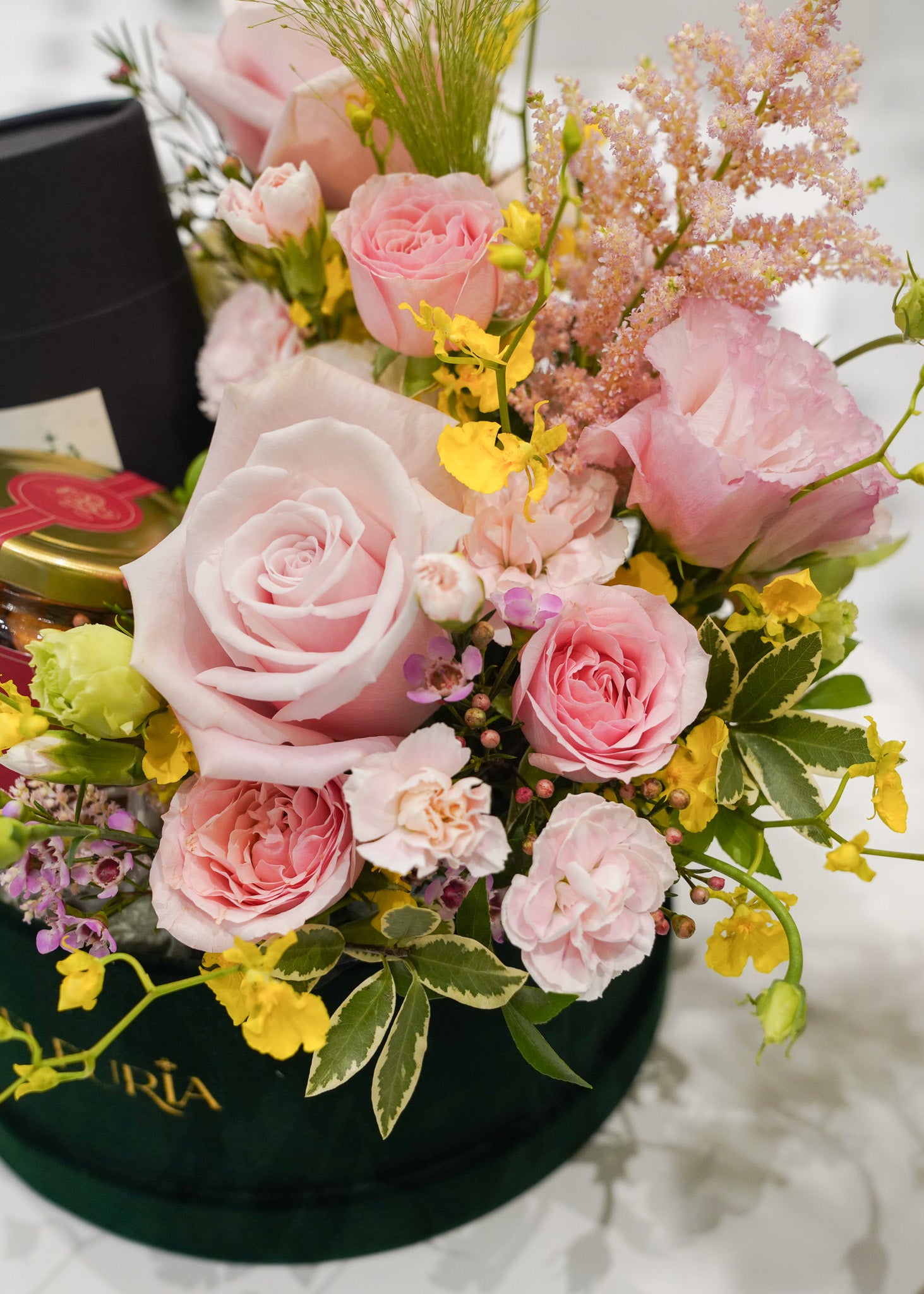 Fresh Flower Box with Scented Candle & Gourmet Nuts