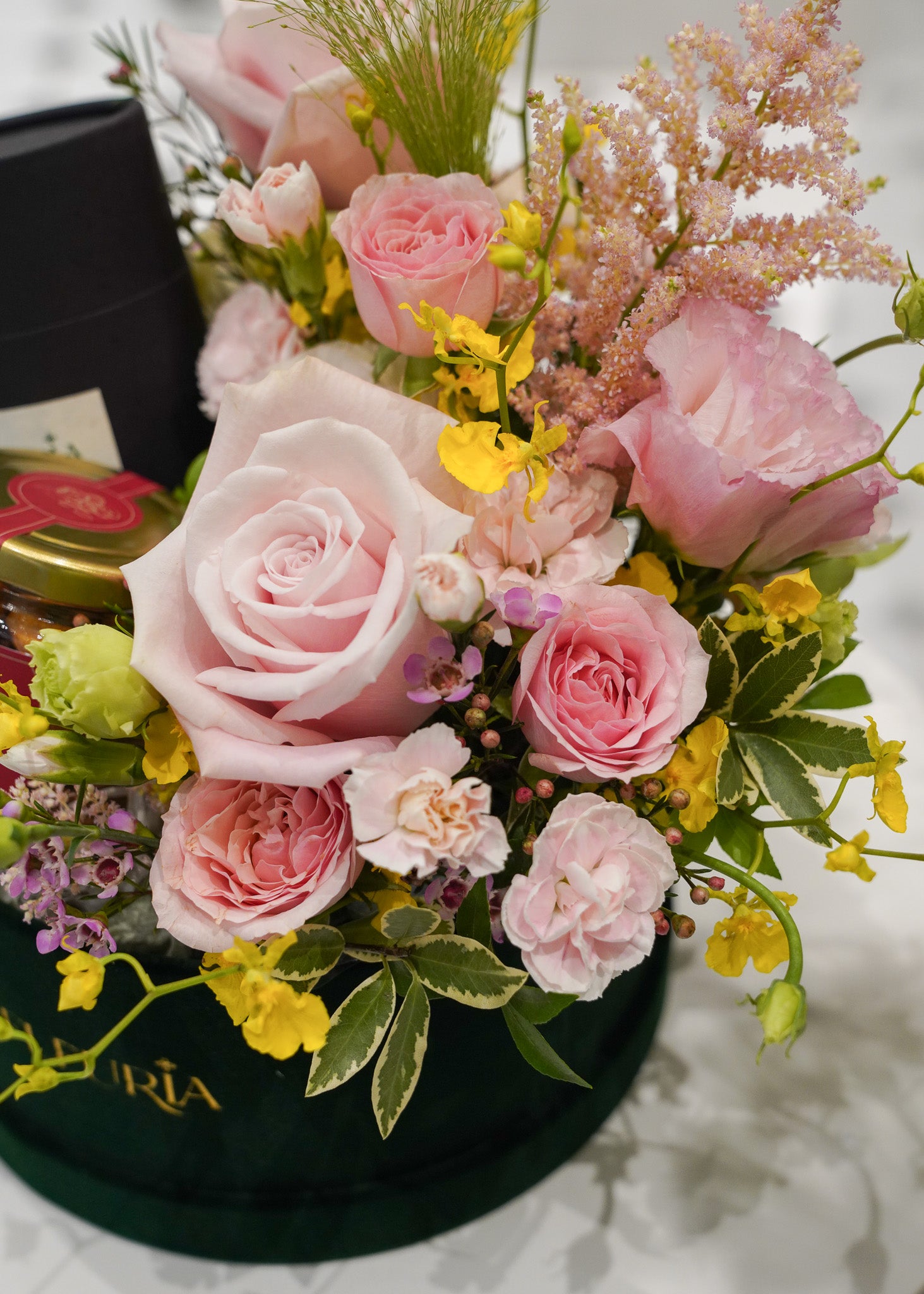 Fresh Flower Box with Scented Candle & Gourmet Nuts
